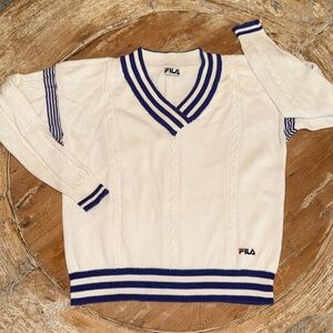 FILA White Cotton Tennis Sweater with Blue Stripes